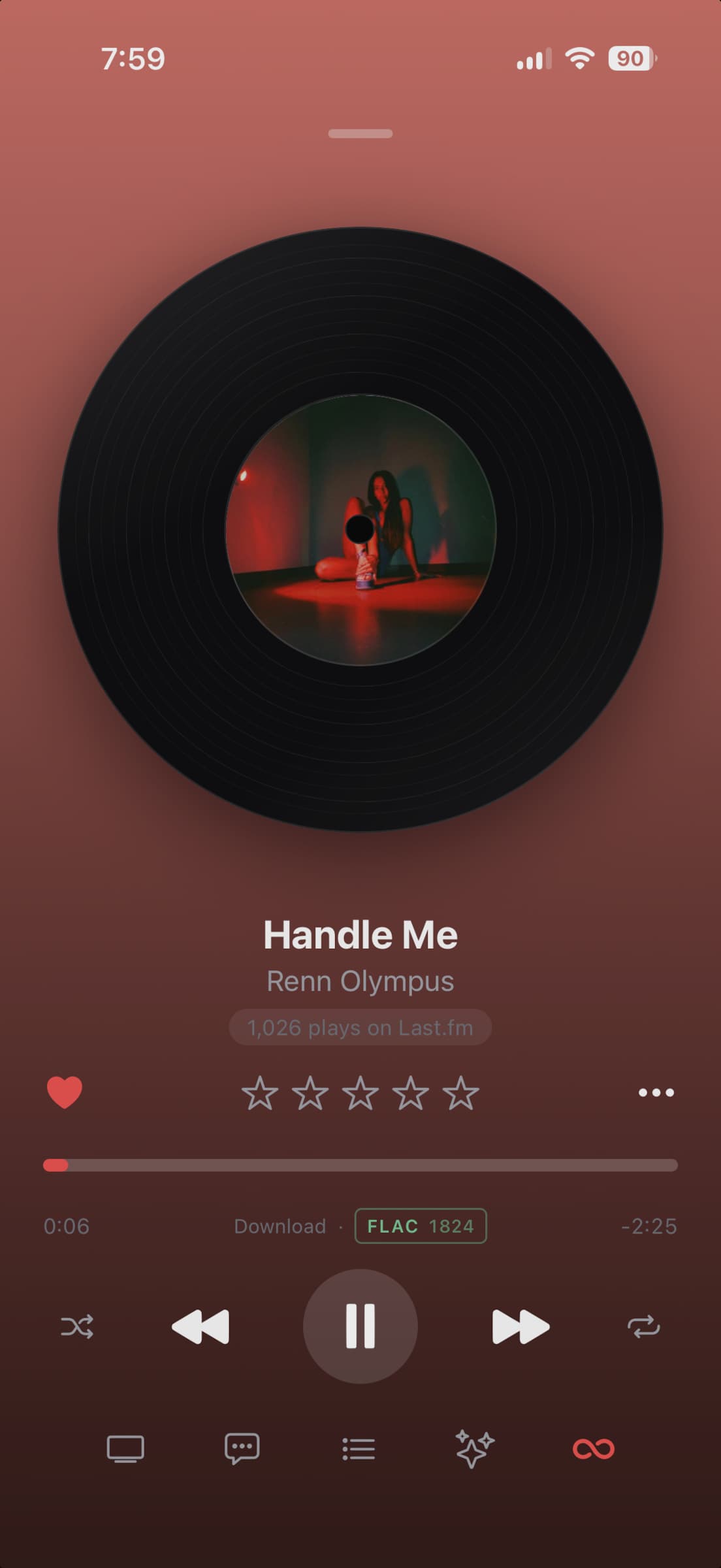 The Songstress player on iPhone, playing a FLAC track