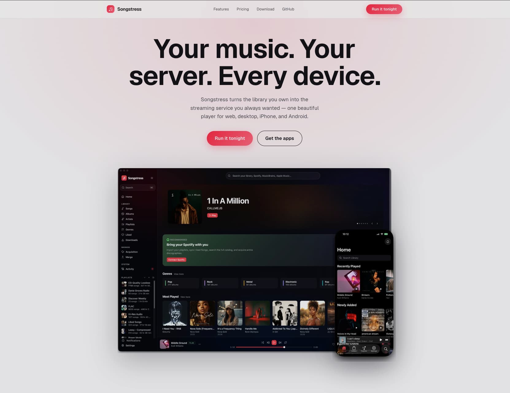 The Songstress landing page